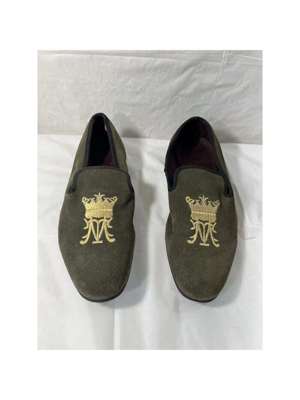 London Brogue Mens Size 8 Green Suede Slip On Shoes Driving Shoe